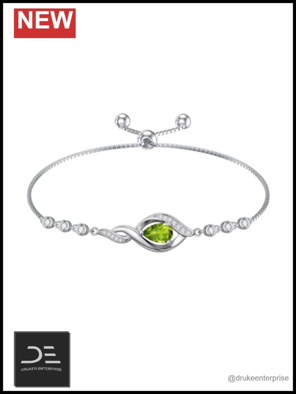 925 Sterling Silver Birthstone Infinity Bracelet Peridot Link Jewelry Gift for